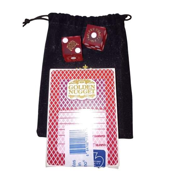 Vintage Golden Nugget Casino Dice & Playing Cards with Black Drawstring Bag – La - Picture 3 of 4